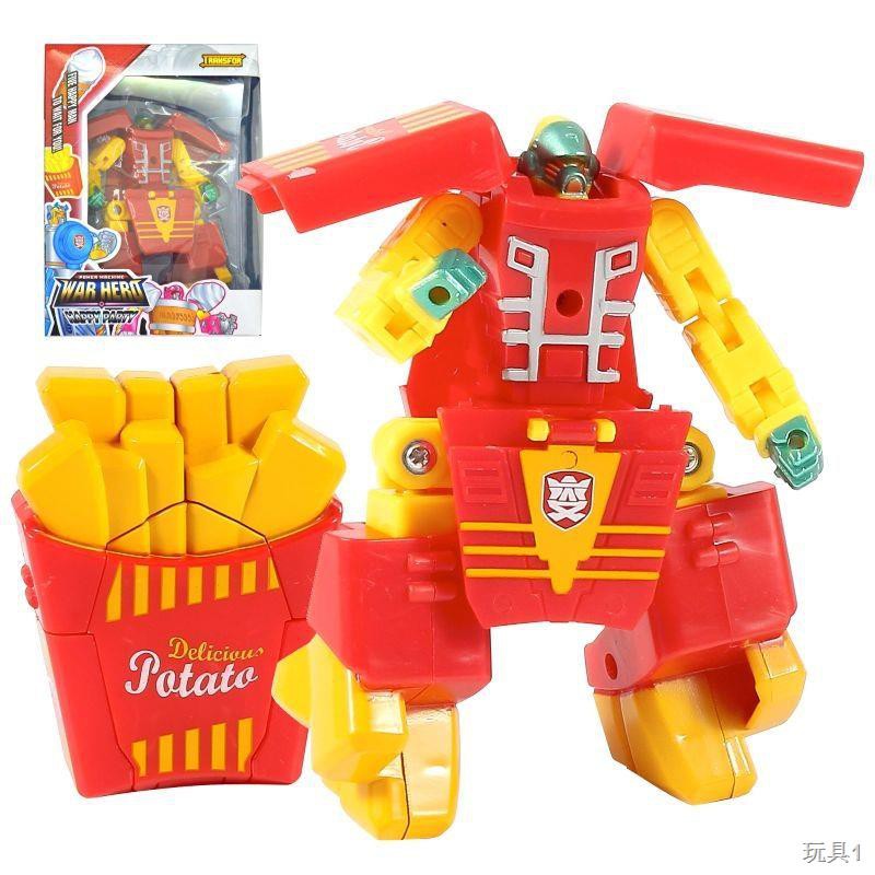 ❁[Hộp quà] Bộ người máy biến hình McDonald s KFC Burger Fries Đồ chơi trẻ em Robot Quà tặng