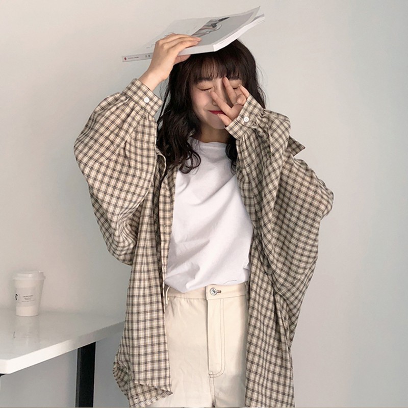 [ORDER] sơ mi ulzzang áo sơ mi nữ kẻ caro đẹp áo dáng dài form rộng oversize kiểu hàn quốc