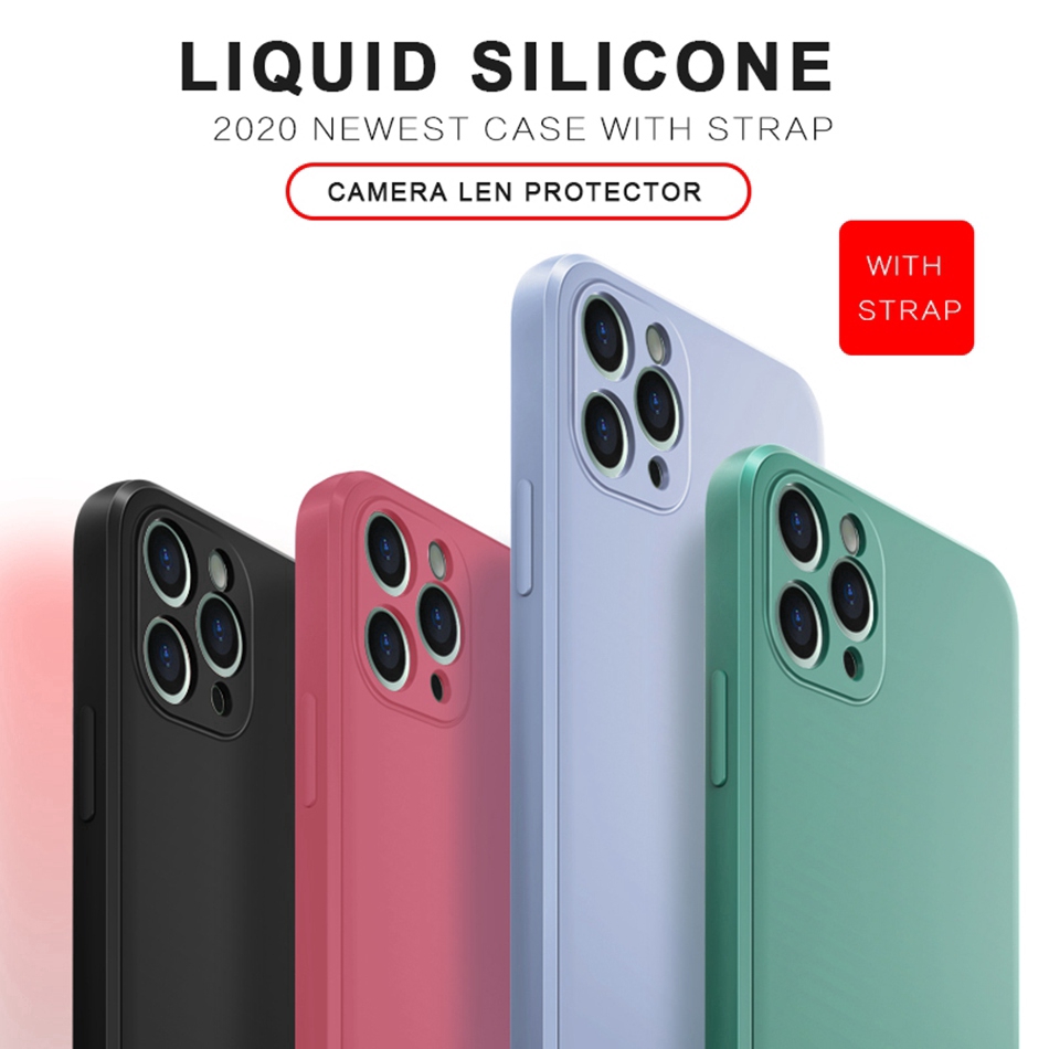 Ốp điện thoại silicone mềm màu kẹo có dây đeo cho iPhone 6 6S 7 8 Plus X XS MAX XR iPhone 11 Pro max SE 2020 2