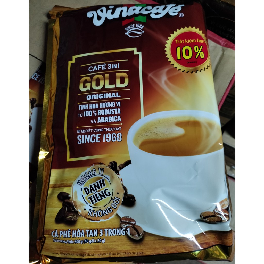 [Mã 159FMCGSALE giảm 8% đơn 500K] Cà phê sữa VinaCafé Gold Original 800g ( 40 gói x 20g )