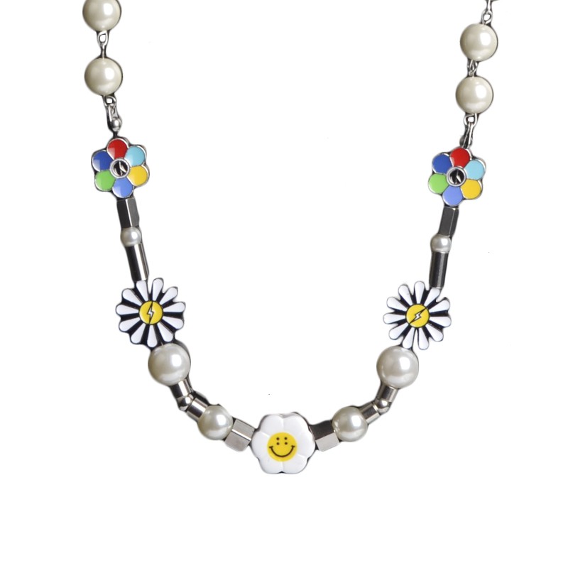 vòng cổ Mặt Hình Hoa Cúc Đính Ngọc Trai Phong Cách Hip Hop