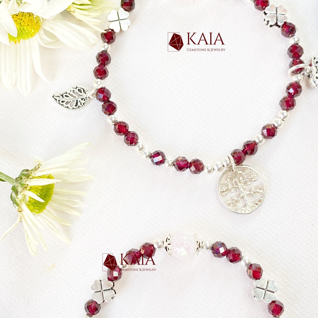 Vòng tay phong thuỷ Ngọc Hồng Lựu - Garnet mix charm bạc phụ kiện thời trang nữ may mắn bình an - M1 - KAIA