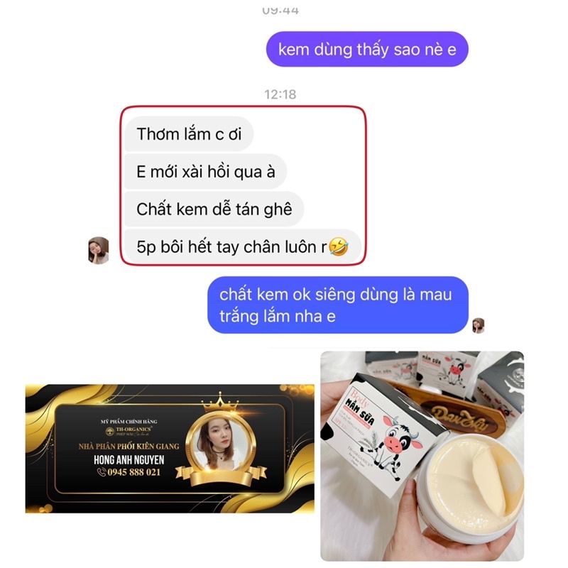 Kem trắng da Body mầm sữa TH ORGANICS 220gr