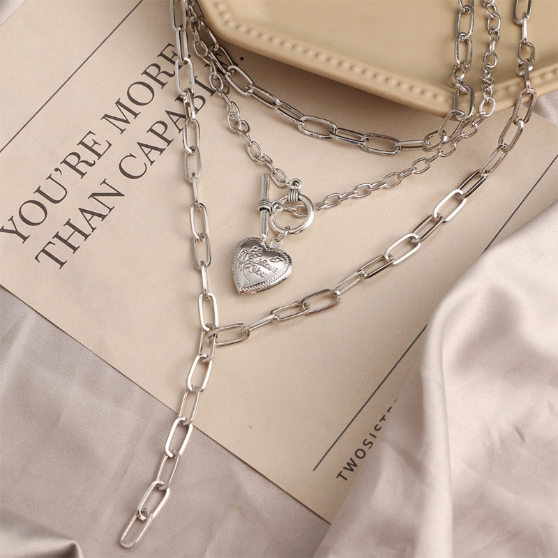 Vòng cổ choker nhiều lớp bằng kim loại mặt hình trái tim phong cách punk gothic dành cho nữ