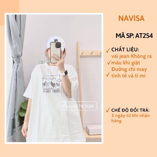 Áo phông nữ unisex form rộng tay lỡ in hình cổ tròn NAVISA AT254