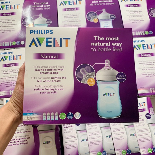 Bình sữa chống đầy hơi Philips Avent Natural 125ml/ 260ml/ 330ml tách set, chính hãng, đủ màu, núm tùy chọn