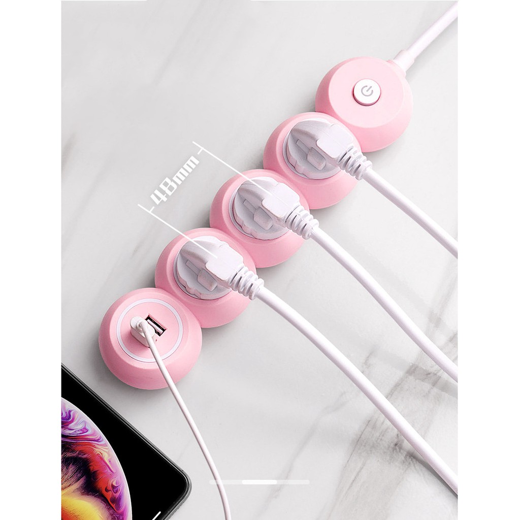 Ổ Cắm Điện Đa Năng Màu Hồng Dễ Thương,An Toàn Chống Giật Cổng Sạc USB Dài 2.8m - Tặng DÂY SẠC + Miếng Dán