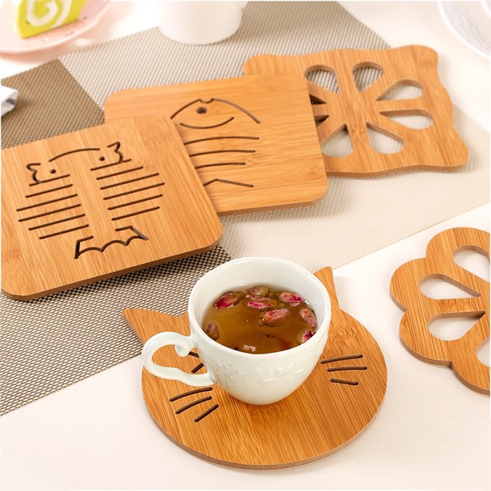 Miếng Lót Cốc, Ly, Tách CHẤT LIỆU GỖ Kiểu Mới (Size 9.5cm) - Lót Đồ Uống Trà, Cafe Cá Tính