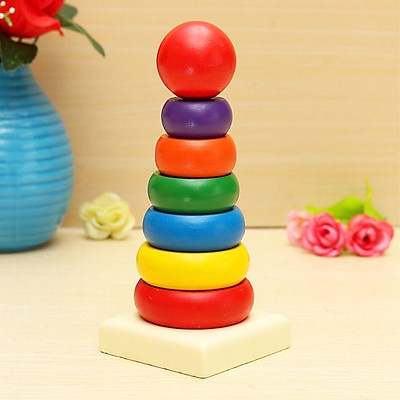 Bộ Đồ Chơi Thông Minh Tháp Xếp Chồng 7 Sắc Cầu Vòng Bằng Gỗ An Toàn Giúp Bé Phát Triển Trí Tuệ