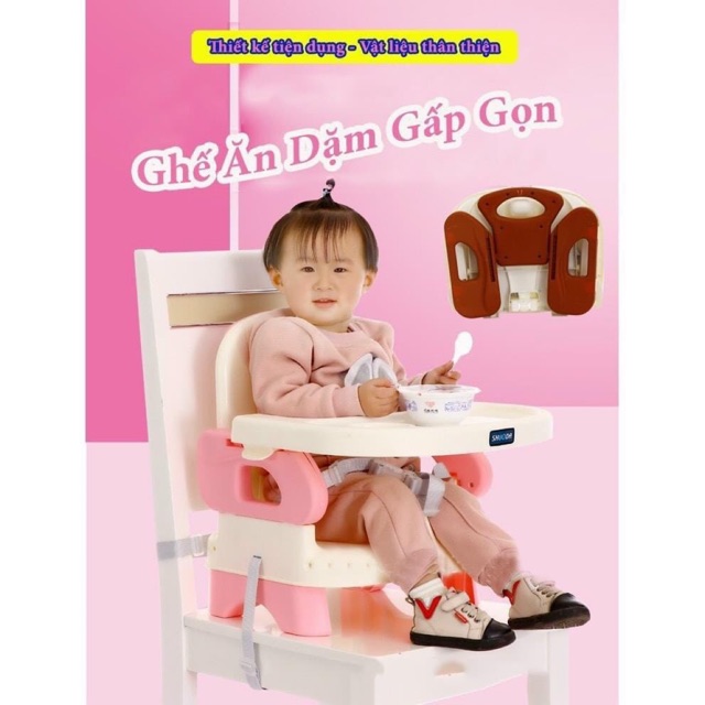 Ghế ăn dặm gấp gọn cho bé có dây thắt an toàn