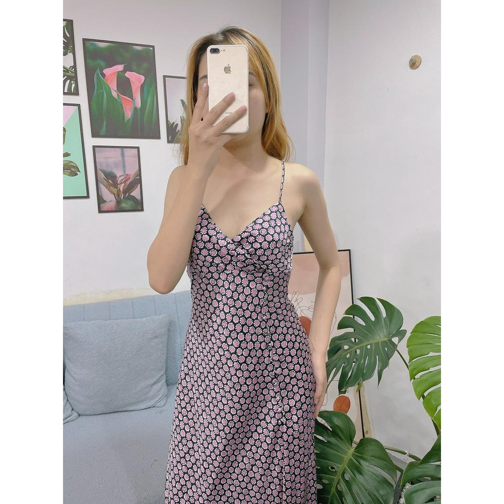 ĐẦM 2 DÂY ĐẮP CHÉO LỤA  HOA TÍM