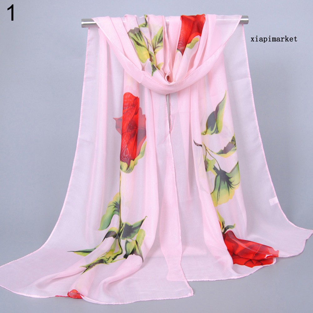 Phụ Kiện Trang Trí Xinh Xắn Chất Lượng|Khăn Choàng Nữ, Vải Chiffon, Dài Mềm, In Hình Hoa Hồng