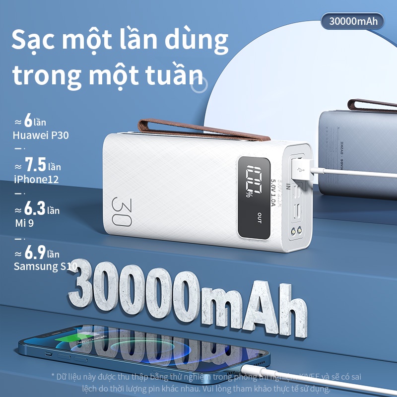 Pin Sạc Dự Phòng 30000mah  KV PT302 với Cáp sạc Giá đỡ điện thoại tích hợp Đèn pin 4 Cổng Màn hình LED Sạc nhanh