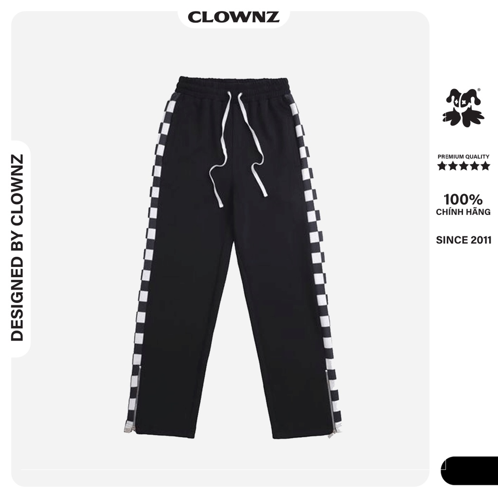 Quần jogger local brand ClownZ Finish Line Track họa tiết kẻ sọc, form suông rộng