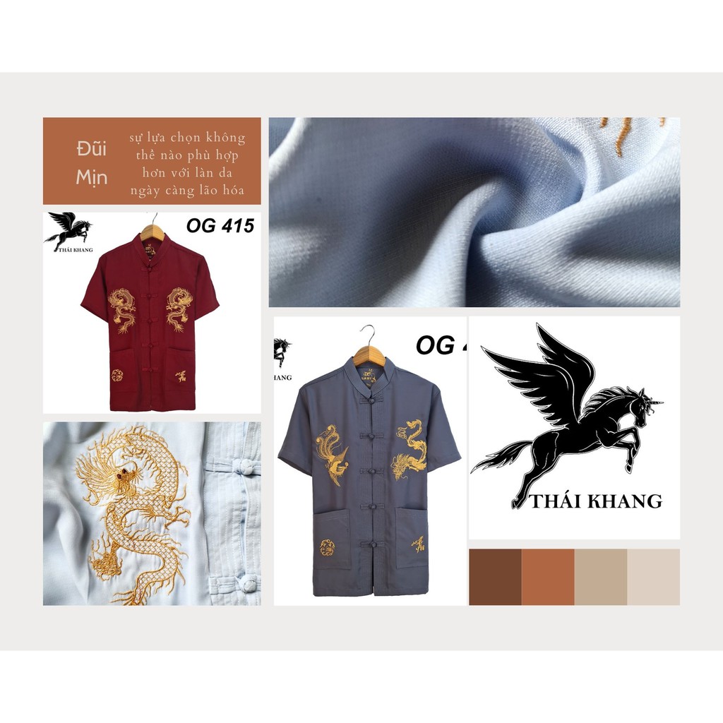Áo sơ mi cổ trụ trung niên nam vải Đũi mịn thiêu rồng cao cấp loại áo sơ mi trung niên form rộng thoải mái OG4 | BigBuy360 - bigbuy360.vn