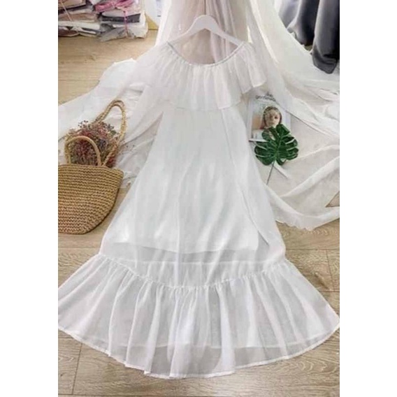 Đầm maxi nhún bèo đi biển, chất kate mềm  - MIN Boutiques