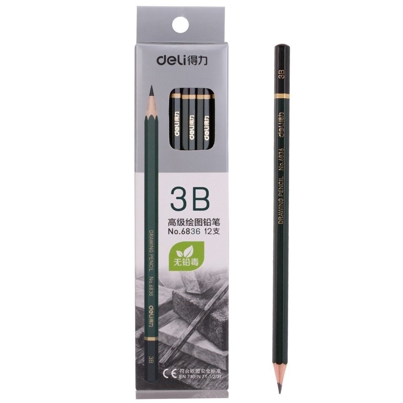 Bút chì gỗ 2B Deli 7084 Binkids hộp 12 cây bút chì màu xanh hàng chính hãng BC08