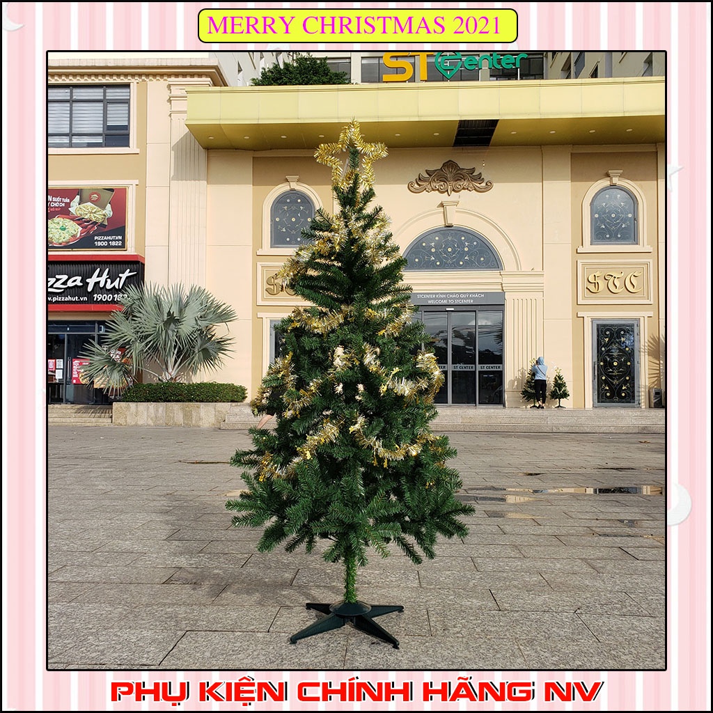 Cây thông noel 1m5 trang trí giáng sinh cho nhà cửa, phòng khách, phòng ngủ kèm dây kim tuyến và ngôi sao đẹp lung linh