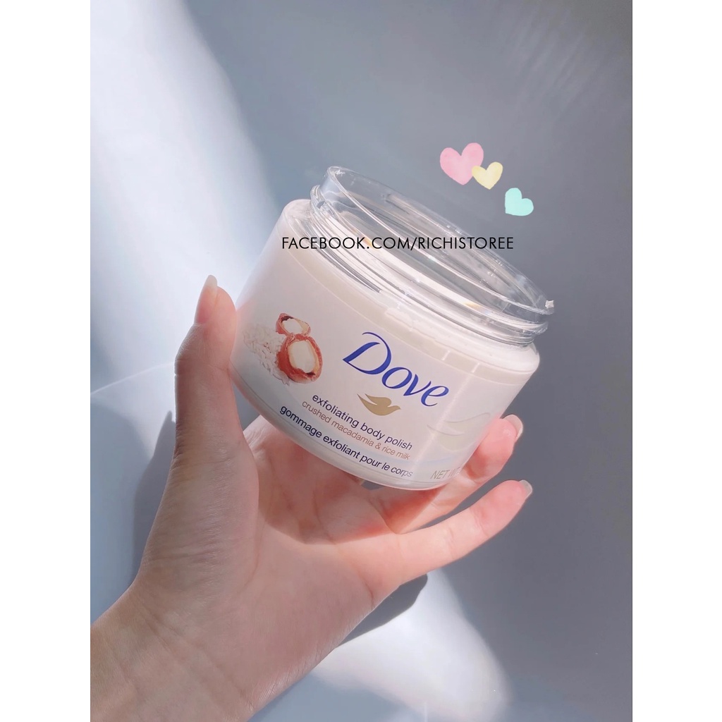 Tẩy tế bào chết Dove Macadamia 225ml bản Đức có bill