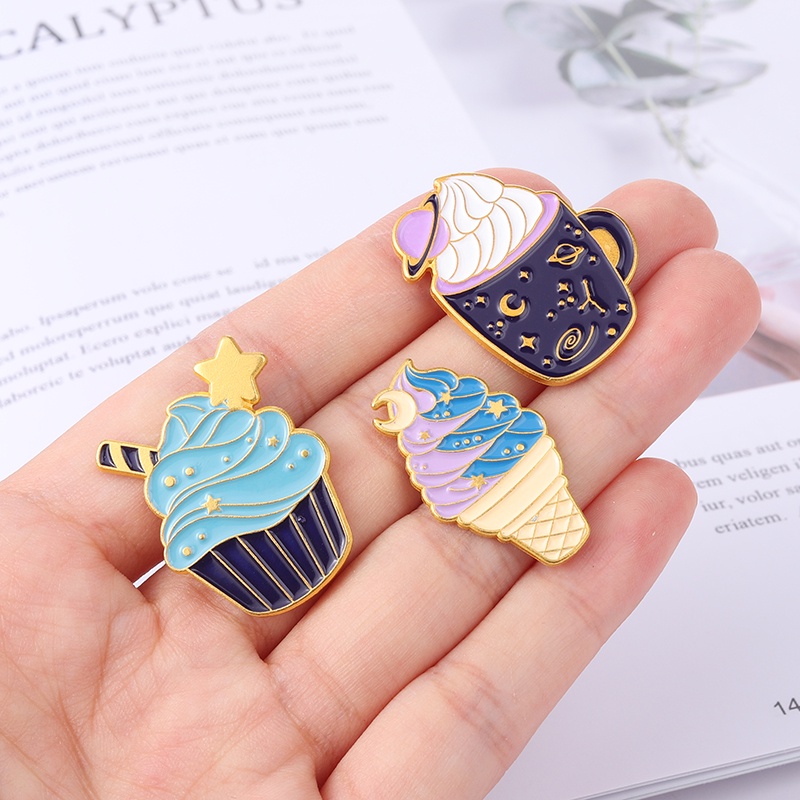 Ghim cài áo QIHE JEWELRY phong cách cây kem/ mặt trăng/ hành tinh hoạt hình 5 kiểu tùy chọn