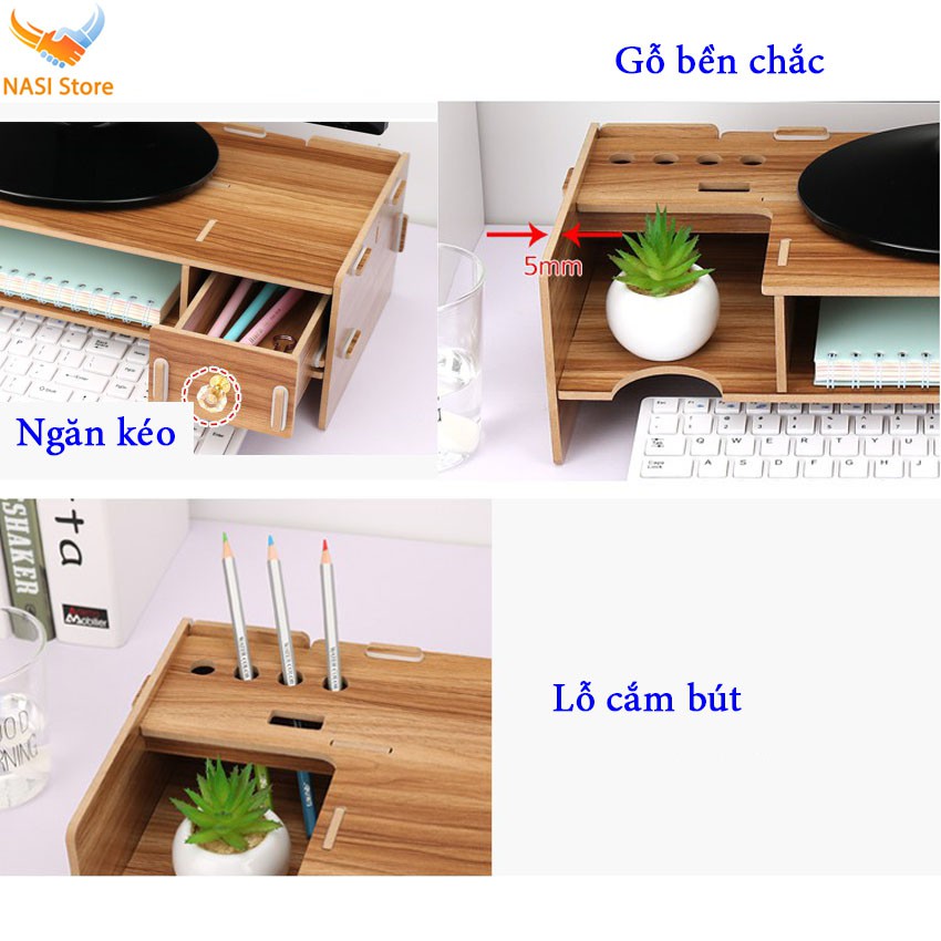 [Nhập khẩu] Kệ để màn hình máy tính KM01 bằng gỗ bền chắc phù hợp với mọi màn hình, có hộc cất bàn phím, ngăn kéo | BigBuy360 - bigbuy360.vn