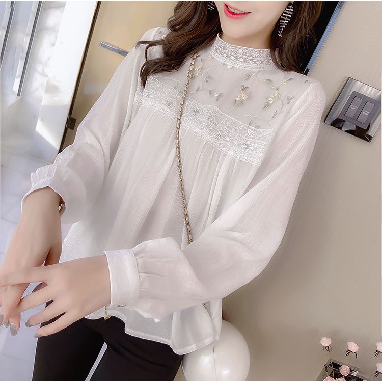 Áo sơ mi nữ dai tay syte Hàn Quốc - áo sơ mi kiểu dài tay thêu hoa nhỏ - SM001 | BigBuy360 - bigbuy360.vn