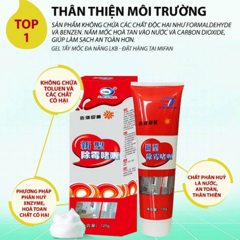 Gel tẩy mốc tẩy nấm mốc silicon, gioăng cao su máy giặt, mốc chân tường cực mạnh tuýp 120ml ILY