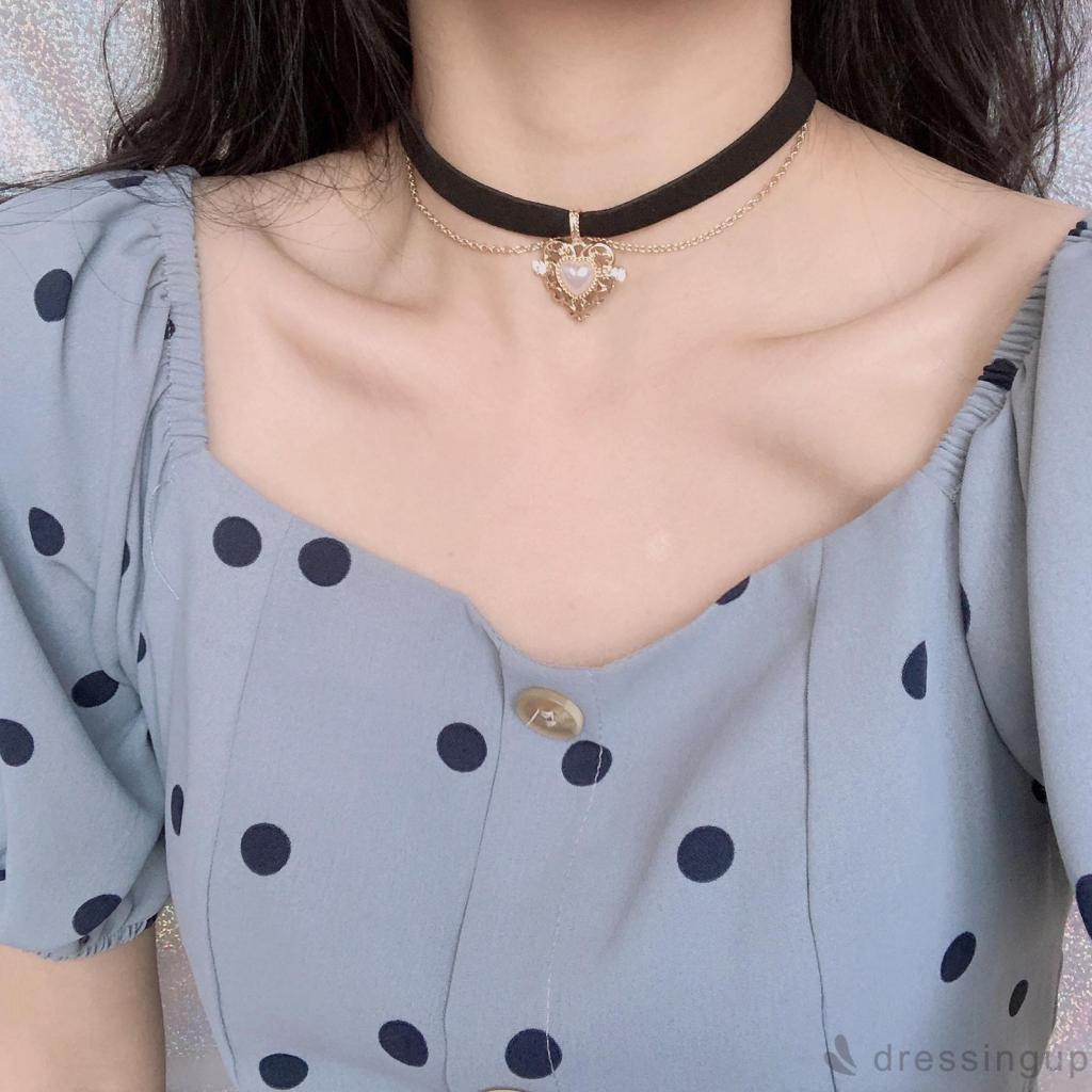 Vòng cổ mặt hình trái tim đính ngọc trai giả thời trang cho nữ
