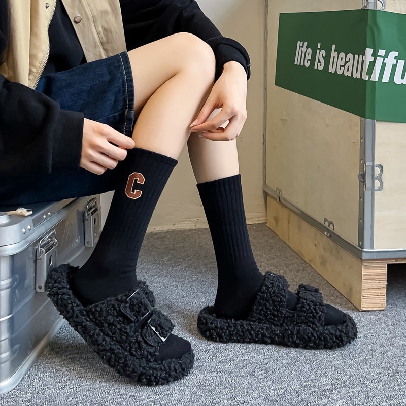 Đôi vớ WAFNHA D491 bằng cotton thoáng khí in họa tiết chữ độc đáo