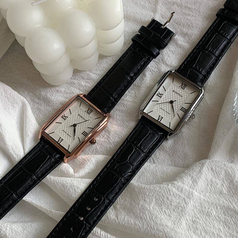 SENSES// Special-Interest Design Watch Retro Style Roman Digital Square Elegant Belt Korean Style Student Wrist Watch Belt Watch VVOF