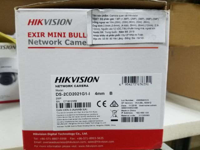 Camera HIKVISION IP 2MP  DS-2CD2021G1-I IP68 Chuẩn ngoài trời, chống nước, chống bụi.