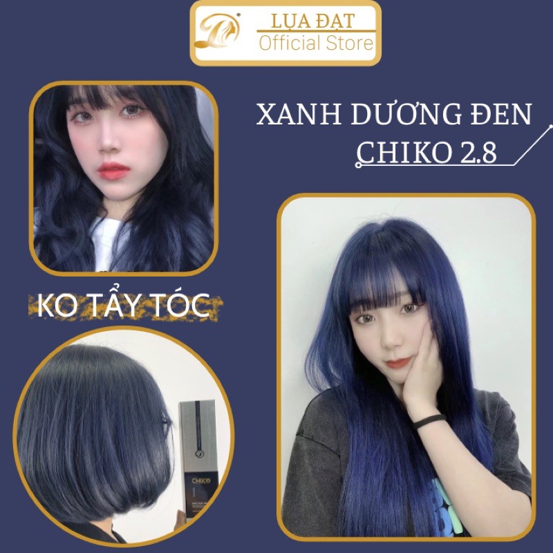 (Không Tẩy) XANH ĐEN-Thuốc nhuộm tóc màu xanh dương mã (2.8)CHIKO + TẶNG kèm trợ nhuộm+Hấp phục hồi