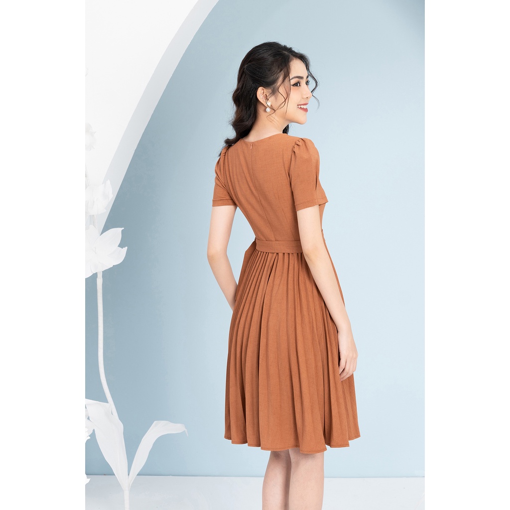 Đầm Xòe Xếp Ly Luperi LFV3259 thiết kế đính hoa thủ công tinh tế thắt đai tạo eo thon cho nàng công sở đi làm dự tiệc