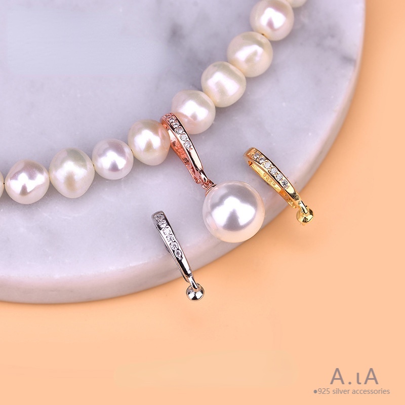 █diy゜ S925 Bạc●Giá Đỡ Bằng Bạc S925 Có Khóa Cài Đính Đá Zircon Kèm Giá Đỡ Ngọc Trai Rỗng Làm Đồ Trang Sức Thủ Công