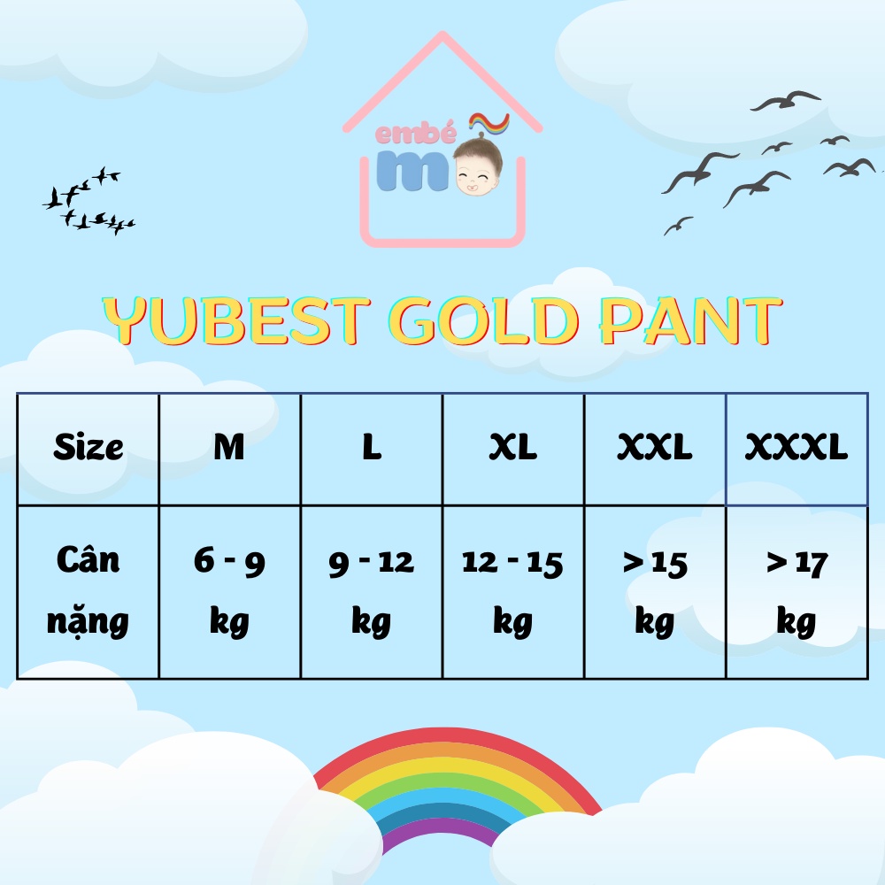 Tã/Bỉm Quần YUBEST Gold Mềm Mỏng Thoáng Mát Size L78 - XL72 - XXL66 - XXXL66 - Embé Mỡ