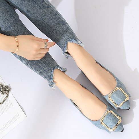 Giày búp bê LINJW mũi nhọn đế bằng mềm mại thời trang cao cấp cho nữ