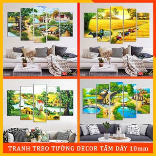 Tranh dán tường Đồng quê 5 tấm khổ lớn dày 3mm, in UV chống bay màu, chống ẩm mốc, kèm băng dính xốp