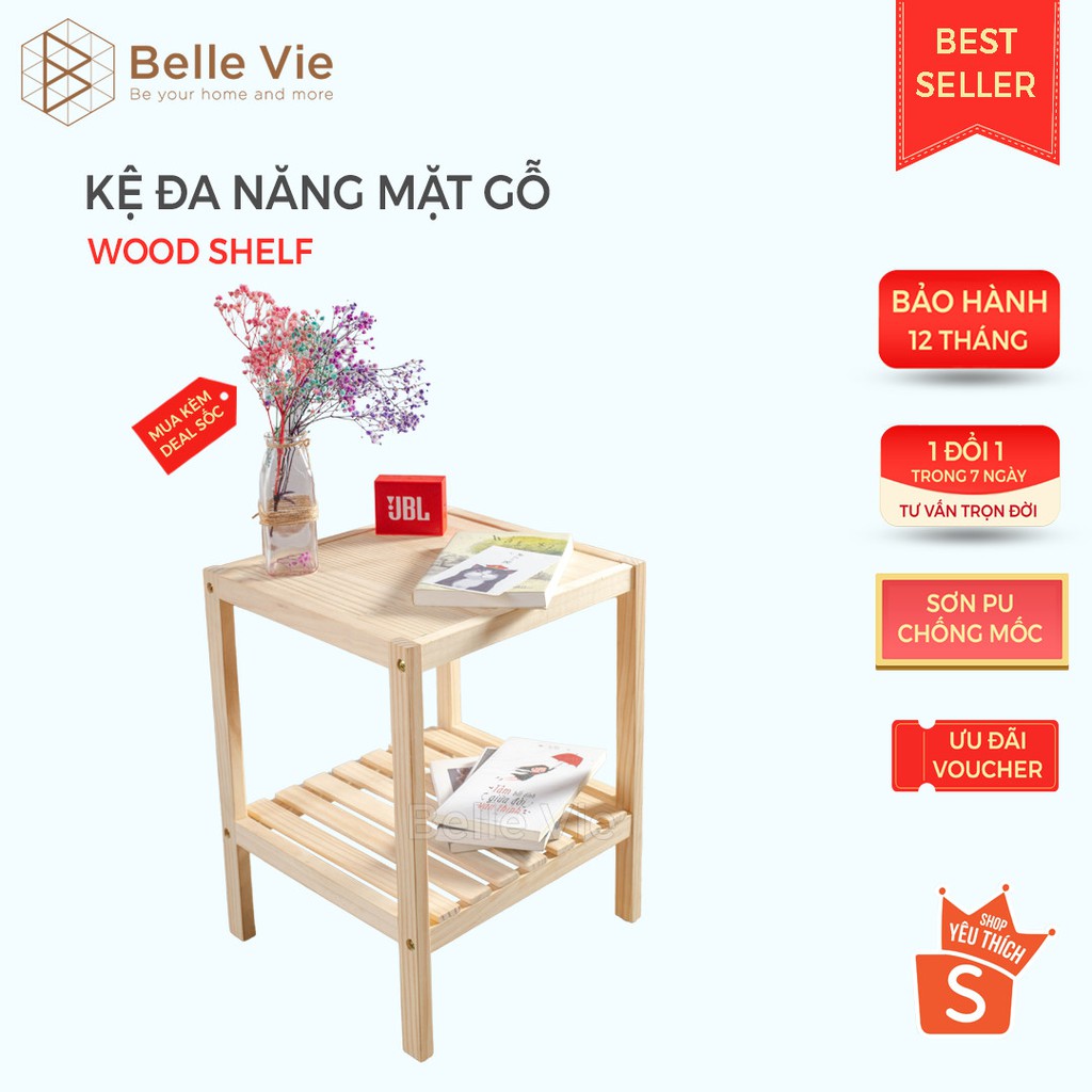 Kệ Tủ Gỗ Tab Đầu Giường Mặt Gỗ 2 Tầng BelleVie Lắp Ráp Đơn Giản