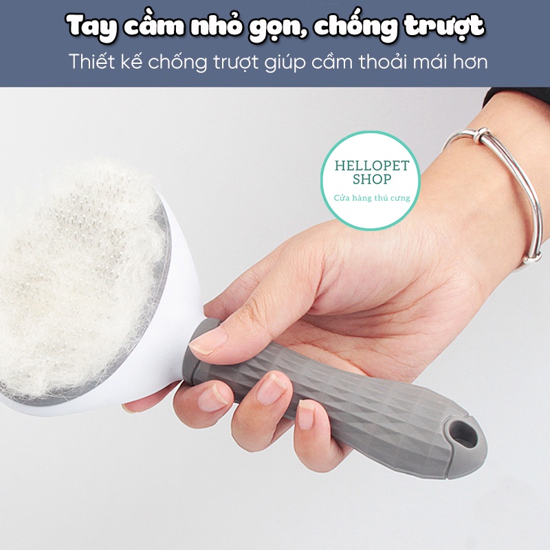 Lược chải lông chó mèo có nút bấm thông minh Hellopet, Lược chải lông hình bầu dục đẩy lông tự động gỡ rối cho mèo H86