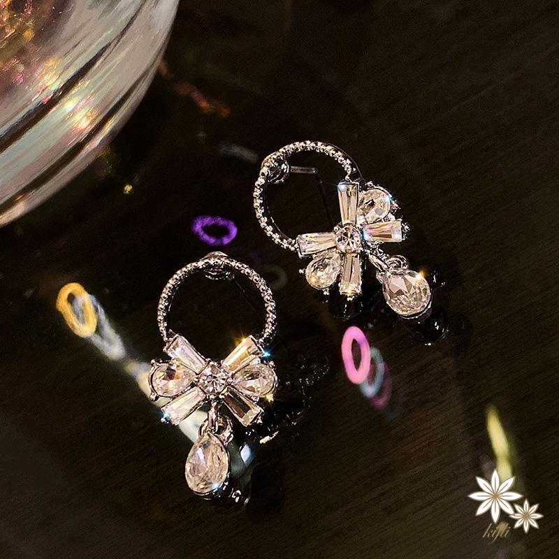 【Kifli】 Bông Tai Hình Nơ Đính Đá Cao Cấp Thời Trang Ngọt Ngào Dành Cho Nữ