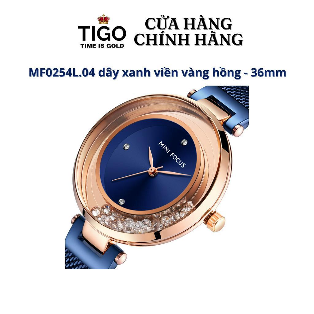 Đồng Hồ Nữ MINI FOCUS MF0254L.04 Dây Thép Xanh Viền Vàng Hồng Thép Không Gỉ Cao Cấp Mặt Tròn Đường Kính 36mm Chống Nước
