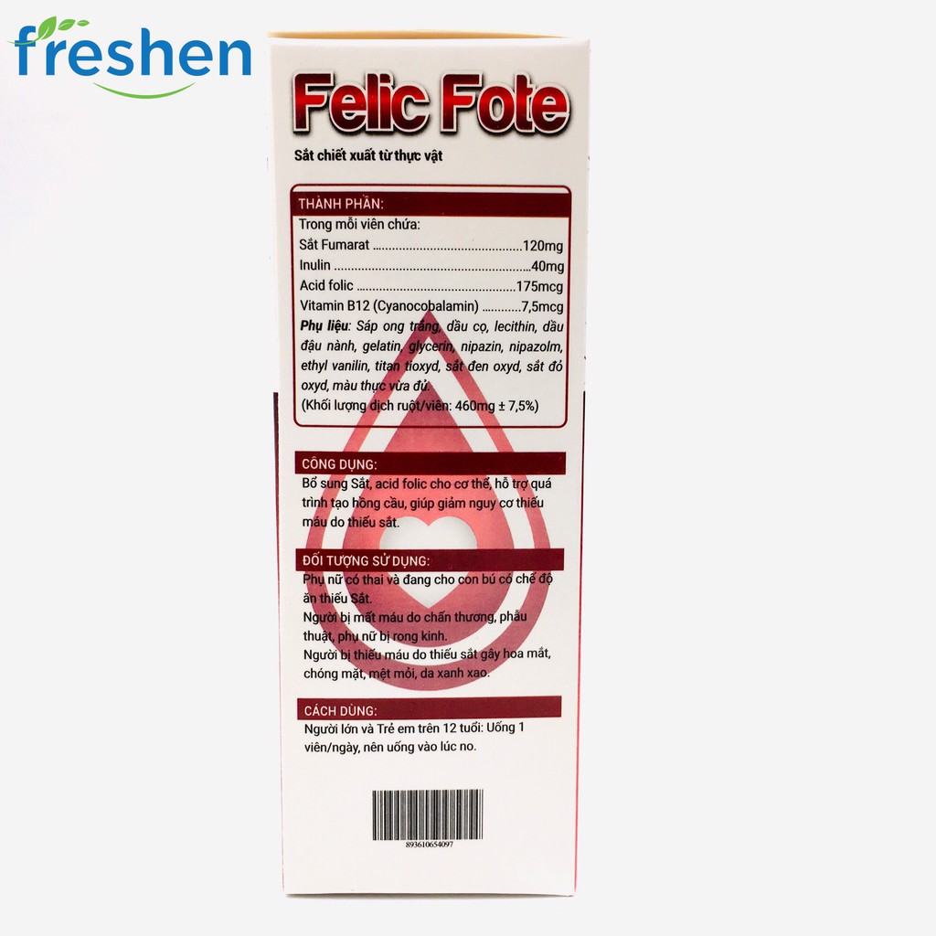 Felic fote bổ sung sắt và acid folic, giảm thiếu máu do thiếu sắt, hỗ trợ quá trình tạo máu, quá trình tạo hồng cầu