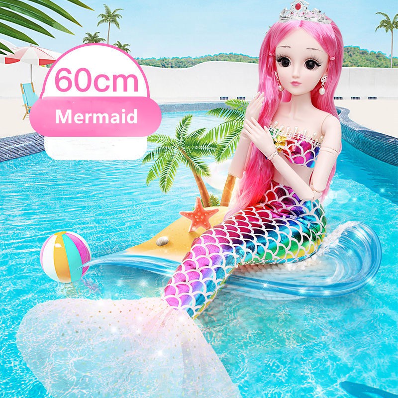 Bộ đồ chơi búp bê Barbie công chúa nhân ngư 60CM kèm phụ kiện xinh xắn kích thước lớn cho bé gái