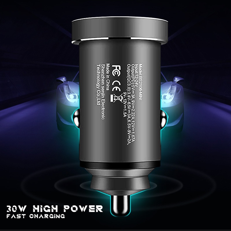 Tẩu Sạc Nhanh 1 Sang 2 Cổng USB Kép Bằng Kim Loại 30W 12V-24V Cho Điện Thoại / Laptop / Xe Hơi