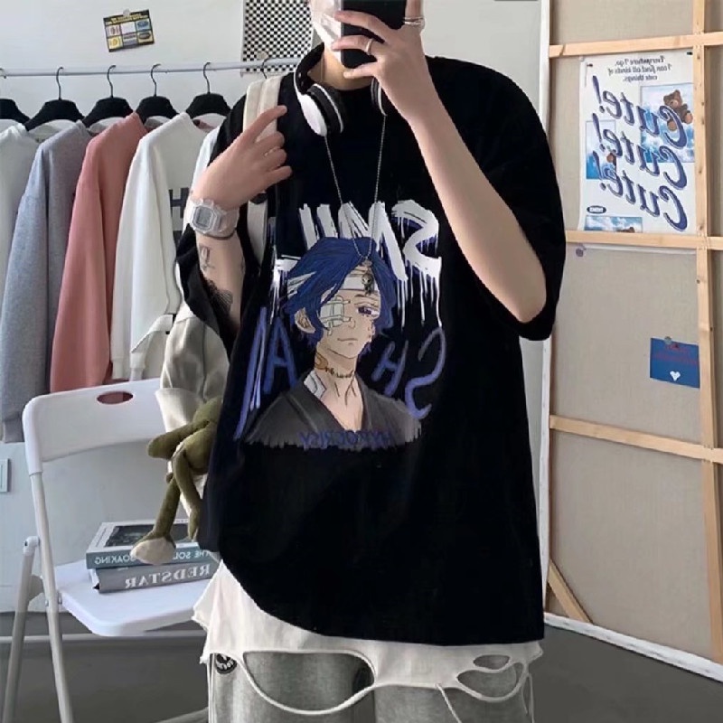 Áo Thun Dáng Rộng In Họa Tiết Hoạt Hình Phong Cách Nhật Bản Thời Trang Mùa Hè Cho Nam