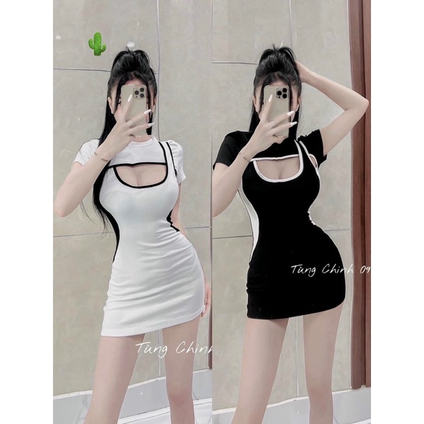 Đầm body khoét ngực hai màu ☘️☘️☘️☘️PC alohashop91