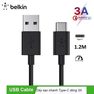 Cáp sạc USB A to Type C Belkin (Chính hãng) - hỗ trợ sạc nhanh 3A - 480Mbps