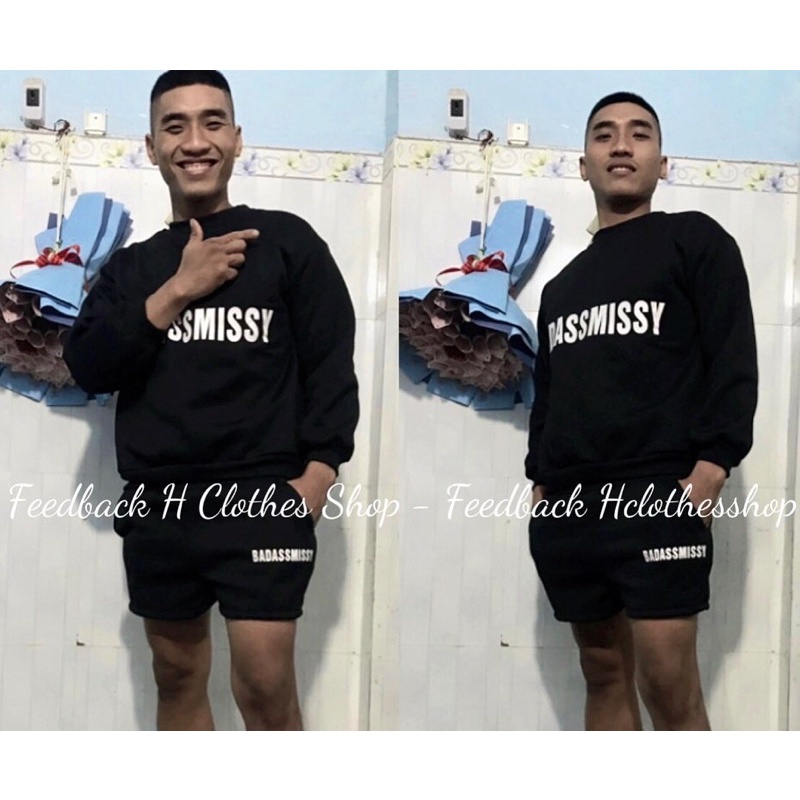 Set nỉ bộ thể thao Quần short áo sweater BADASSMISSY unisex chất dày dặn