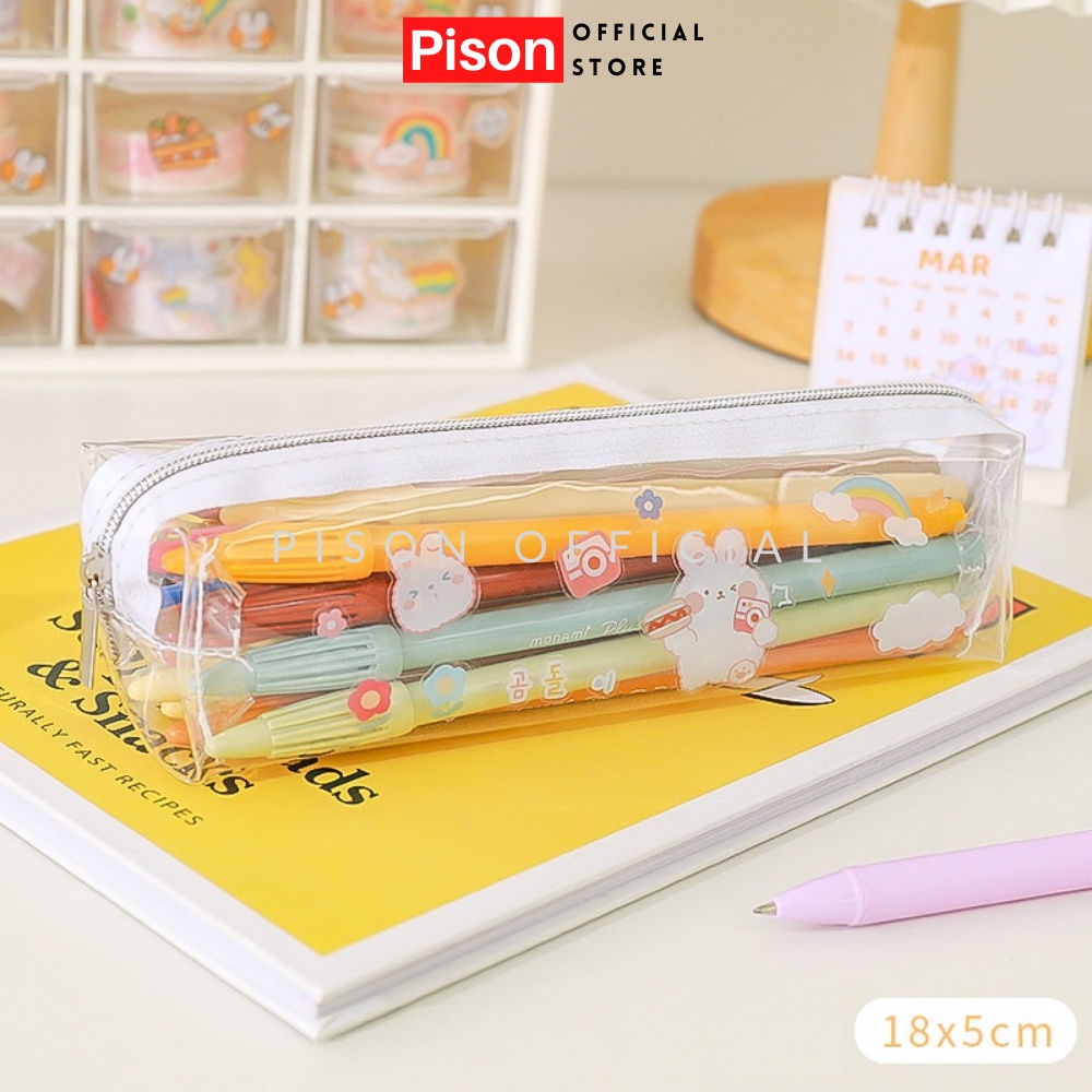 Hộp bút Nhưa dẻo trong suốt Pison tặng kèm sticker 18*5*5cm – PVN2132 – 1 cái