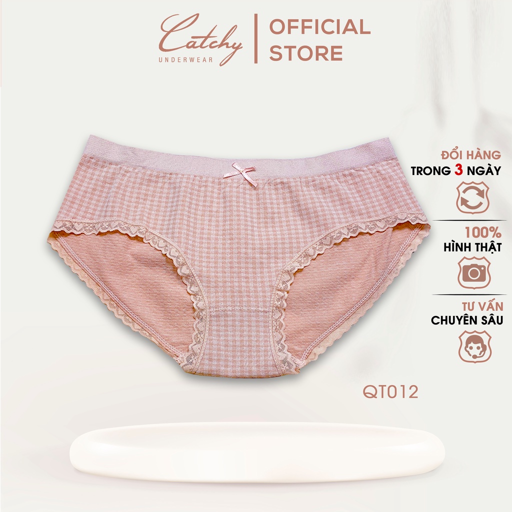 Quần Lót Cotton Kẻ Caro Ren Trái Tim QT012